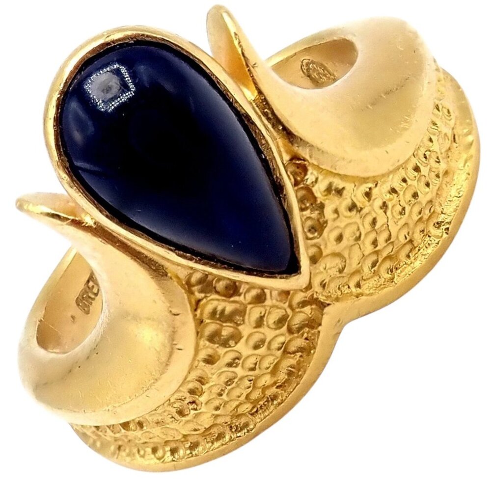Authentic! Ilias Lalaounis Greece 18k Yellow Gold Onyx Ring